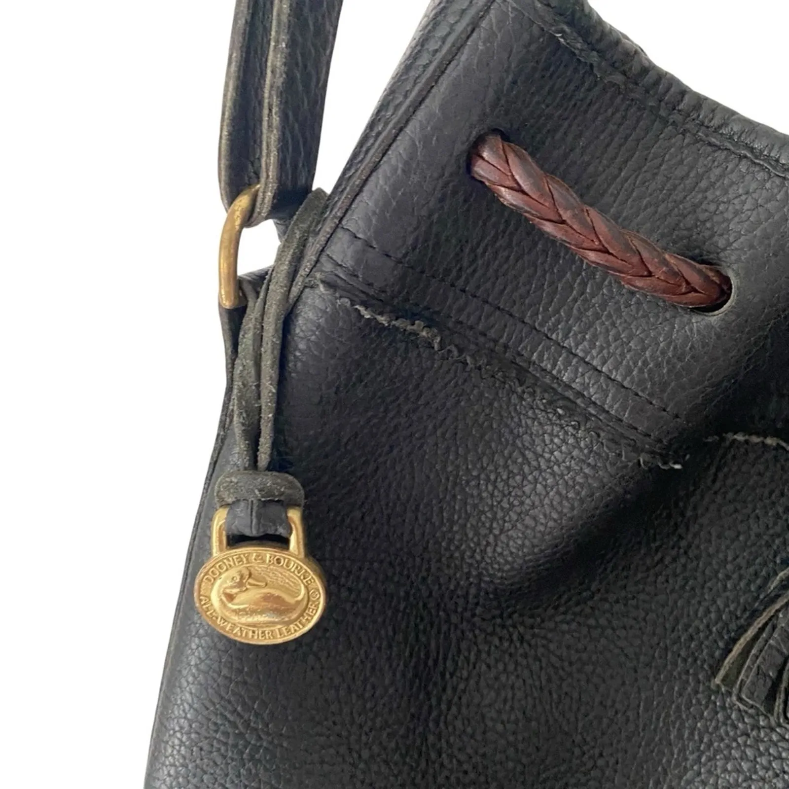 Dooney and Bourke Vintage Black Leather Pebbled Bucket Bag Purse - Image 3