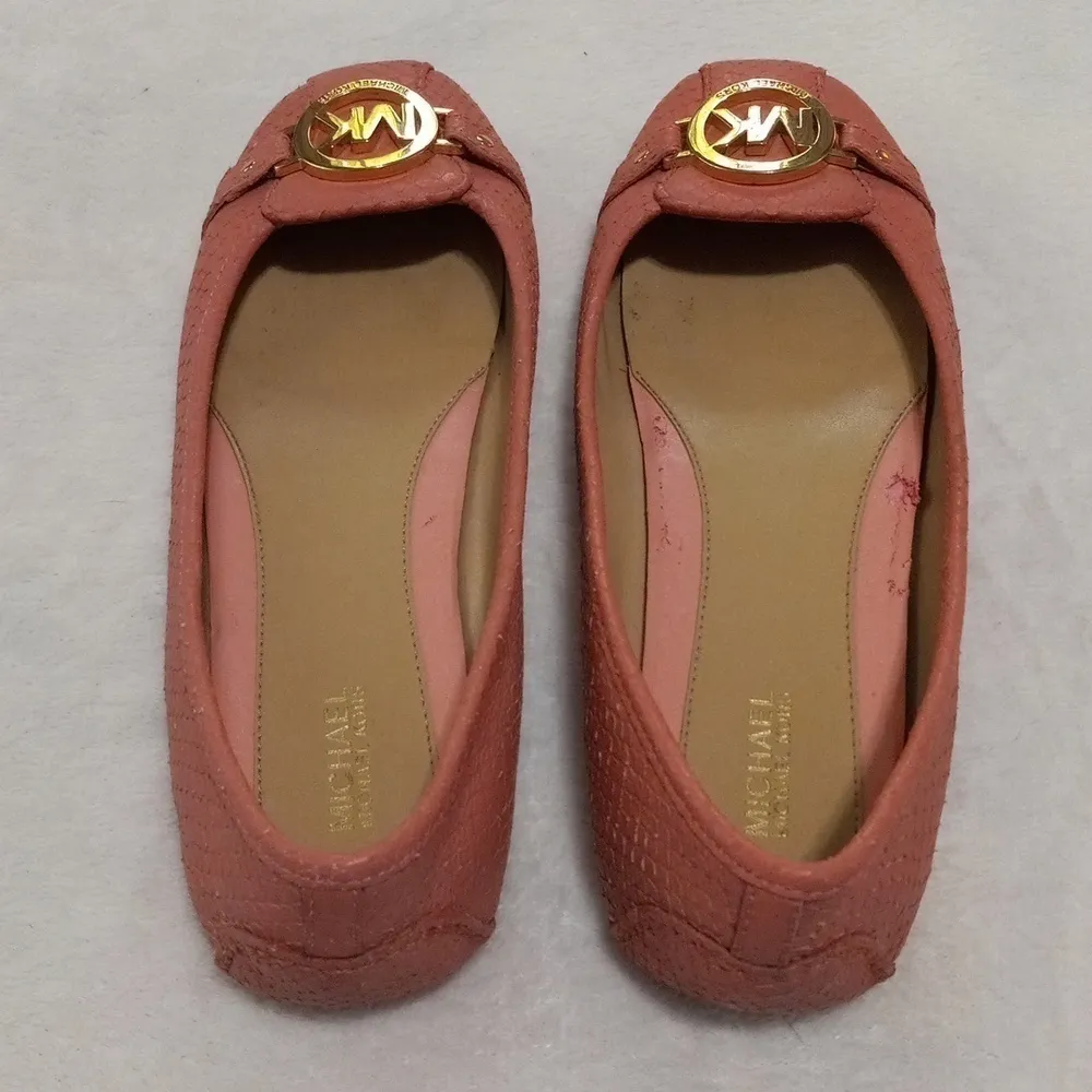 Michael Kors Fulton Pink Snakeskin Embossed Leather Monogram Loafers Size 8 - Image 6