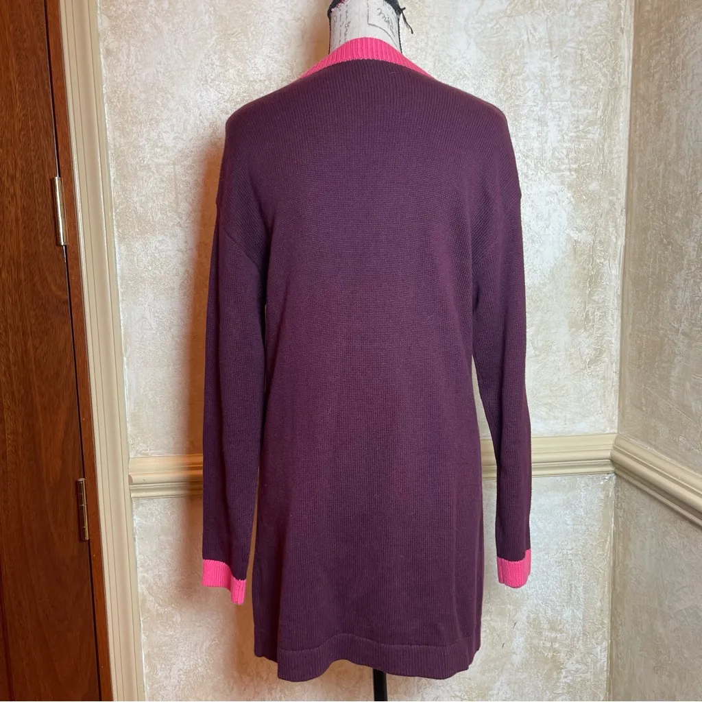 New Talbots V-Neck Tipped Cotton Burgundy Grandpa Cardigan Boyfriend Sweater S - Image 5