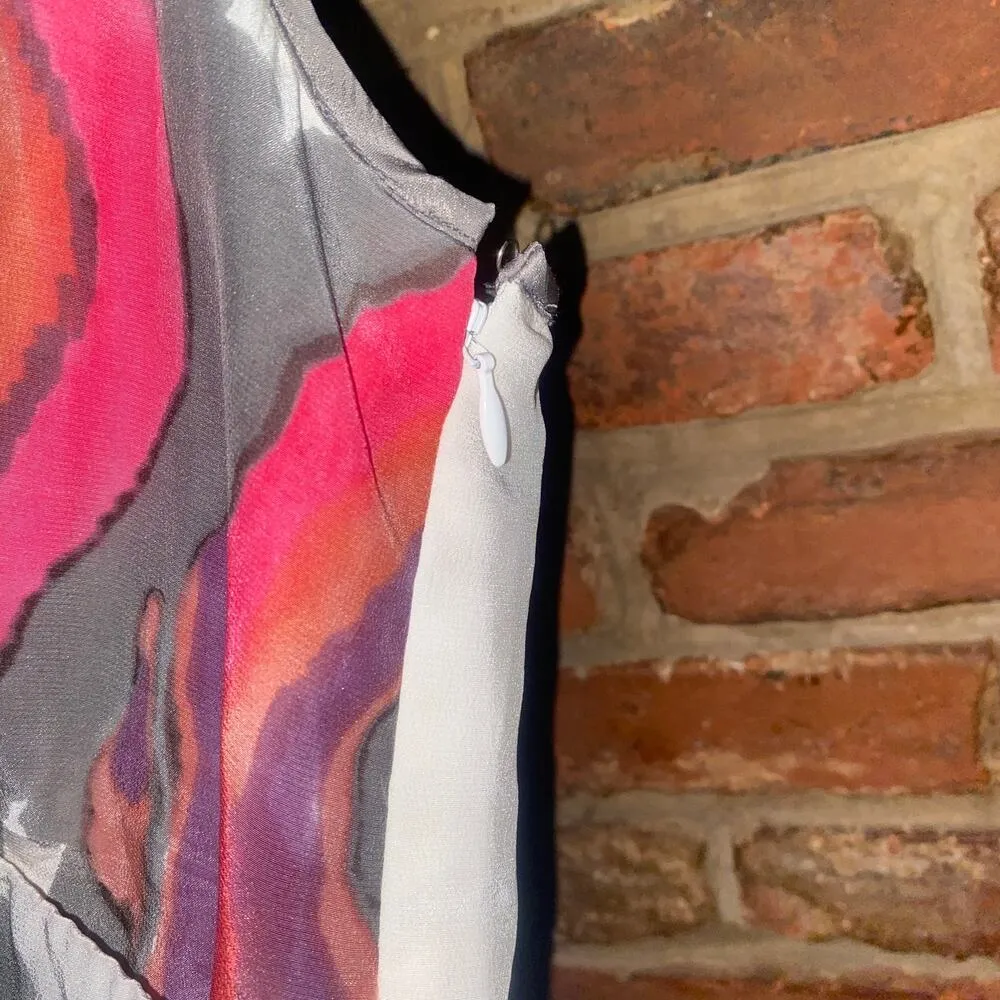 Trina Turk Silk V-Neck Abstract Sleeveless Slip Midi Dress Women's Size 2 - Image 6