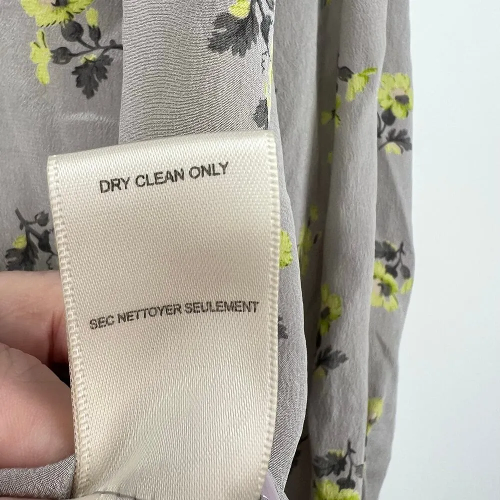 Rebecca Taylor Women Cold Shoulder ditsy Floral Blouse Silk Gray Yellow size 4 - Image 6