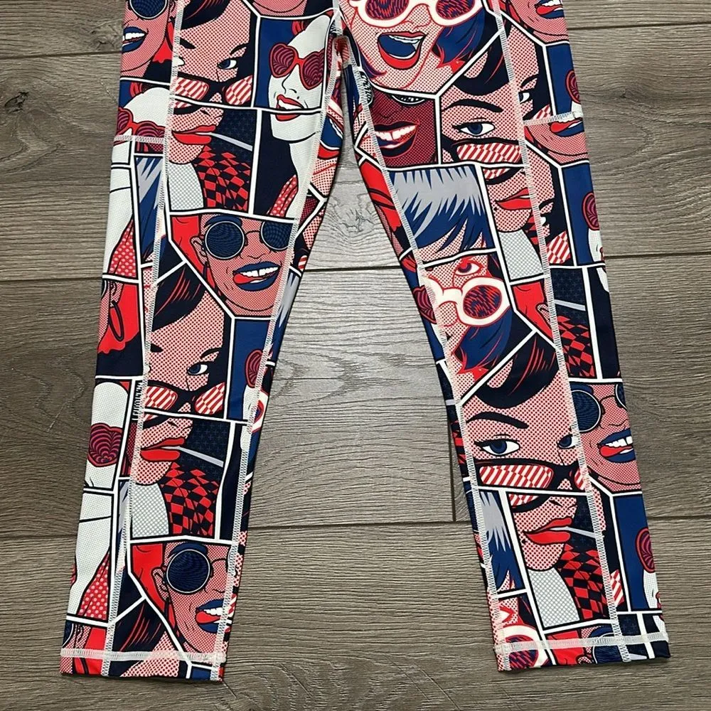 CVG Constantly Varied Gear Pop Art Side Pocket Training‎ Capri Leggings XS Red - Image 4