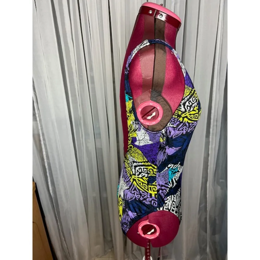 one piece swimsuit floral high cut blue green purple - Image 6