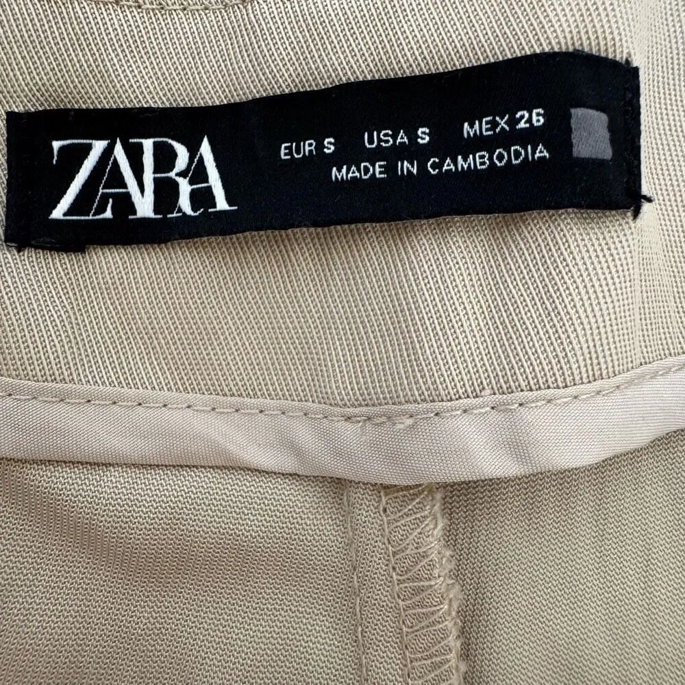 Zara Beige Tan Pleated Viscose Wide Leg Y2K High Waist  Trouser Pants SZ S #2434 - Image 7