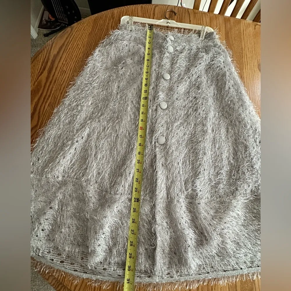 Uterque Feathered Fringe Button Up Maxi Skirt Western Size 28 Rare Designer Silver Size M - Image 6