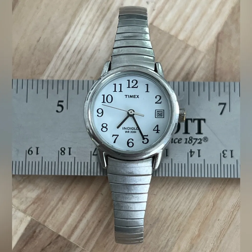 Timex Easy Reader Ladies Watch Indiglo White Dial Stretch Bracelet Date Window - Image 4