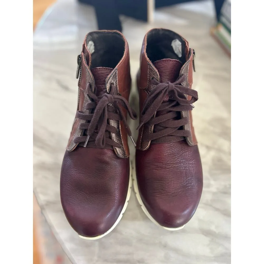 Naot Polaris Burgundy & Brown Leather Lace Up Sneaker Size 37 (6 - Image 2