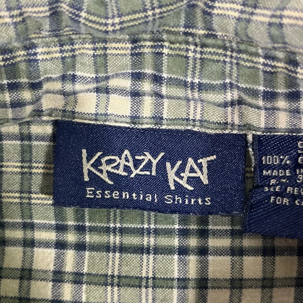 KRAZY KAT FLANNEL BUTTON UP SHIRT‎ 100% COTTON POCKETS WOMEN SZ S GREEN PREOWNED - Image 5