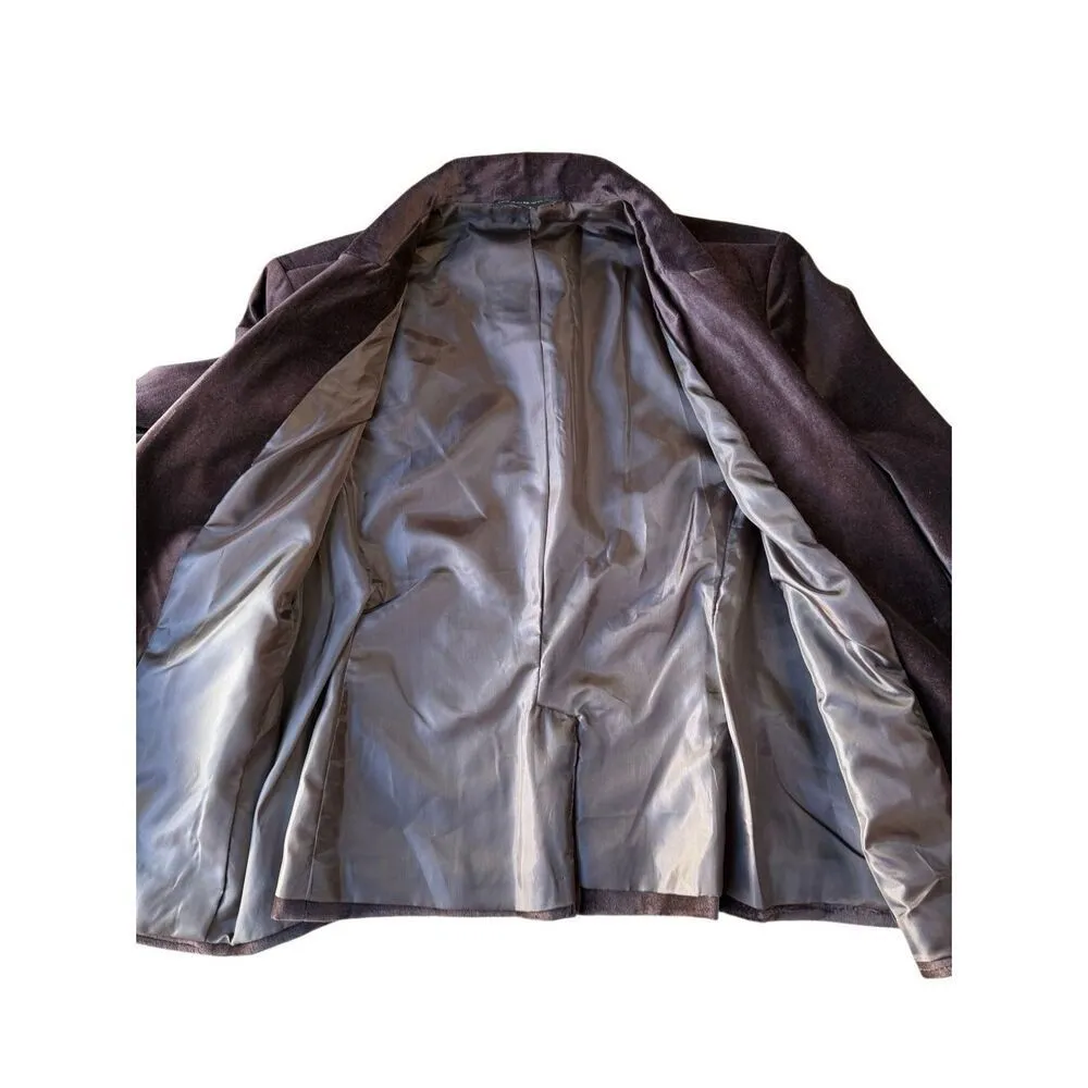 Vintage Briggs New York Chocolate Brown Velvet Velour Blazer Size 12 - Image 4