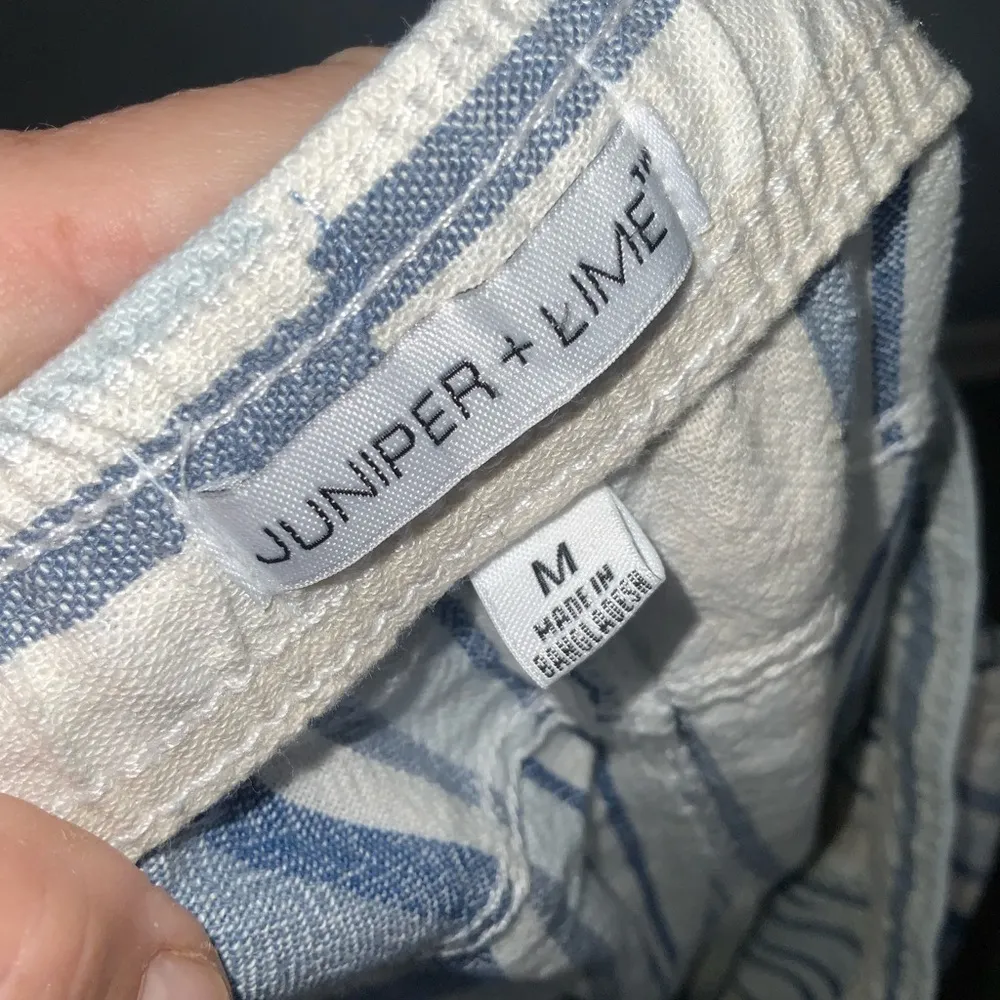 Juniper & Lime Blue Striped Linen Blend Drawstring Elastic Waist Pockets Pants M Size M - Image 8