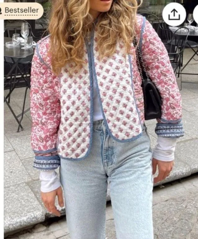 Sundayup Women's Paisley Print Reversible Cropped Jacket Blue - Image 7