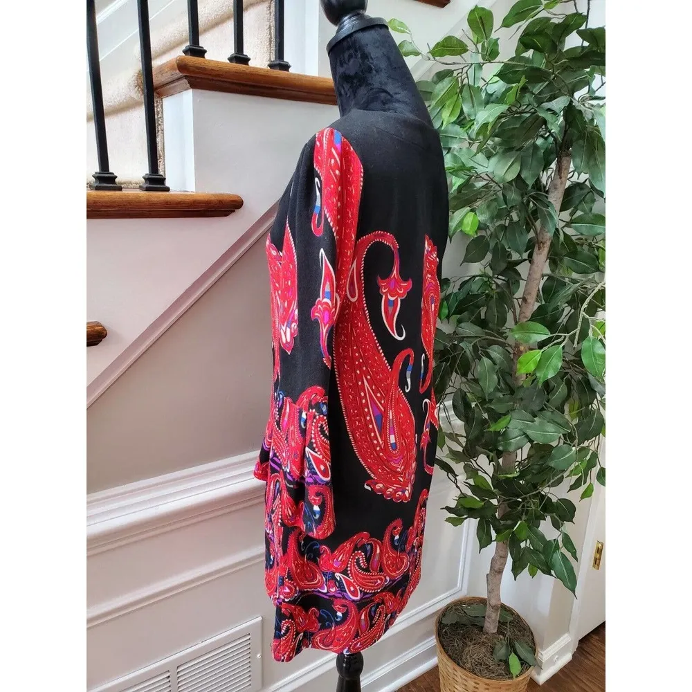 Aryeh Women Black/Red Polyester Round Neck Long Sleeve Knee Length Dress Size L - Image 7