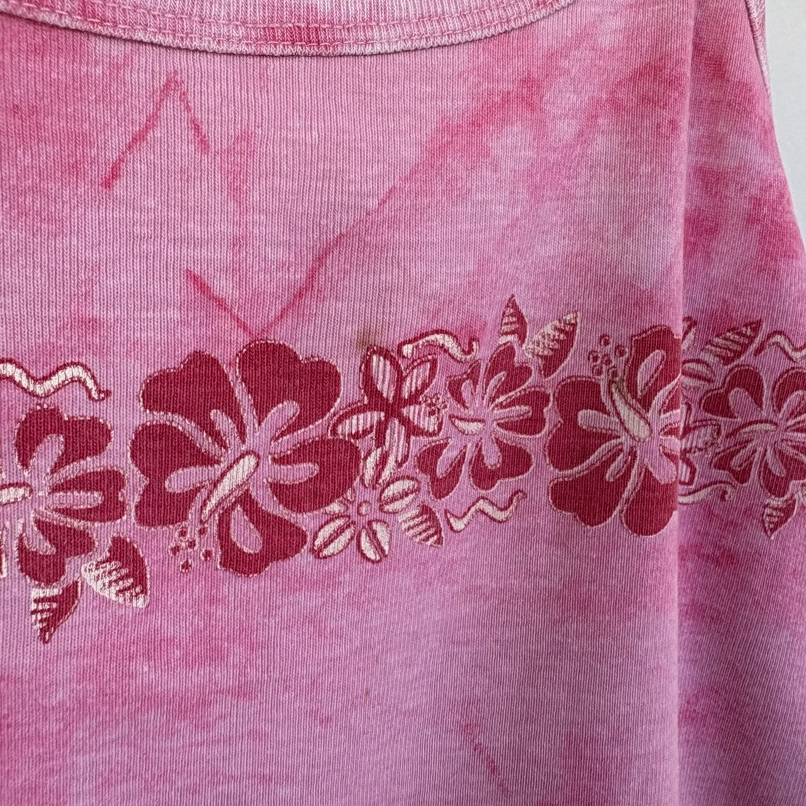 Y2K Hawaiian Pink Tie Dye Mini Tank Dress Floral Hippie Beach Vacation Large - Image 5