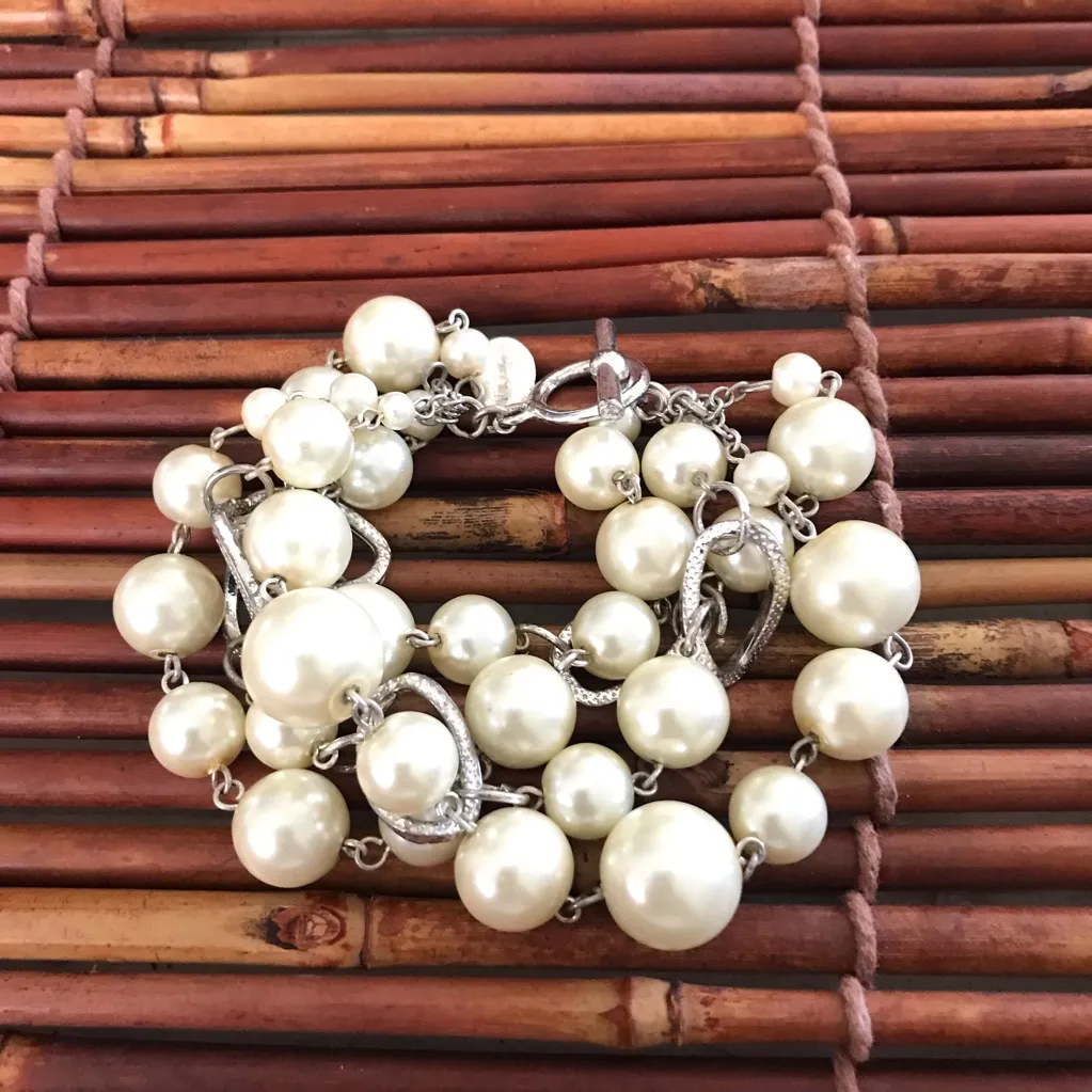 White House Black Market Faux Pearl Multi Strand Bracelet Toggle clasp - Image 3
