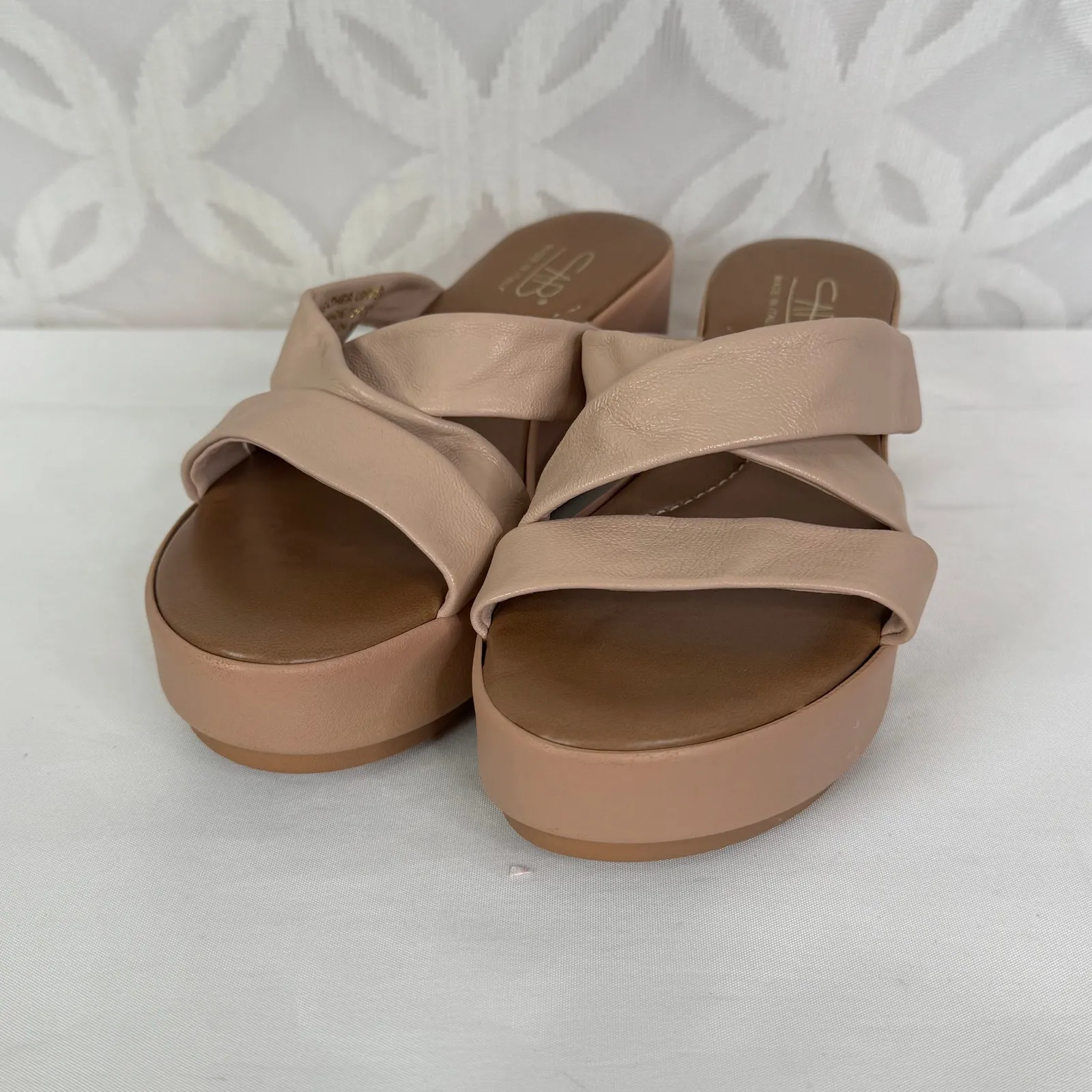 SAB Italy Pink Strappy‎ Slide Leather Platform Sandals Size 7.5 - Image 2