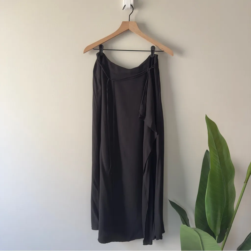 J. Jill Black Maxi Skirt ruffle side tie strings waist zipper zip up back solid - Image 4