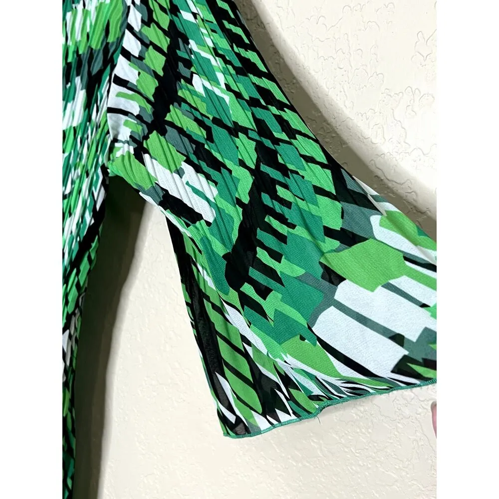 Catherines womens size 1X top green/black pleats boatneck office attire, church Green - Image 5