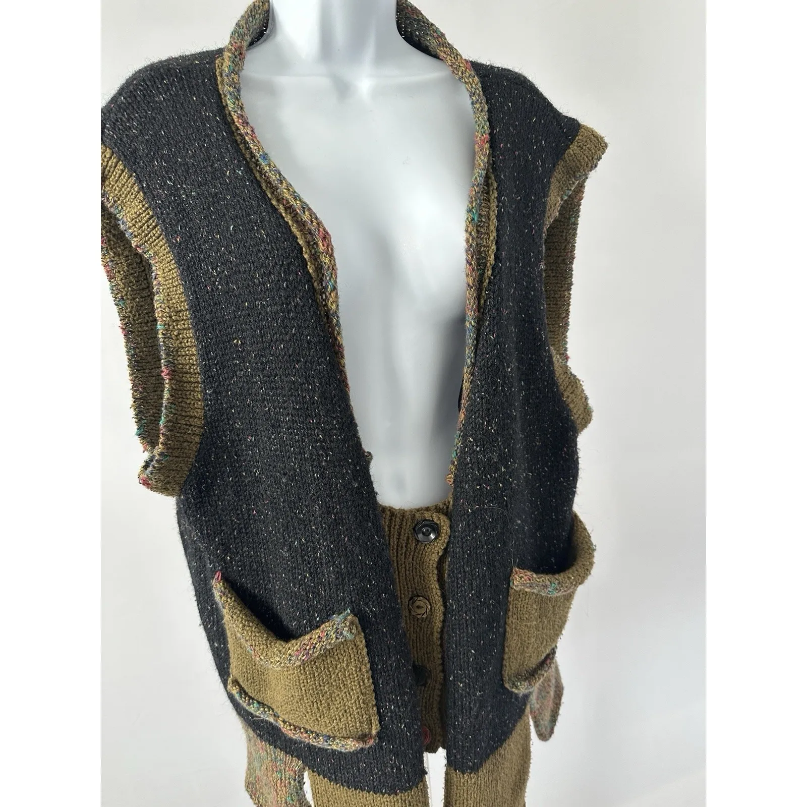 VTG Annie M Knitwear Oversized Sweater Vest USA Made Sz M Boho Hipster (b48) Black Size M - Image 2