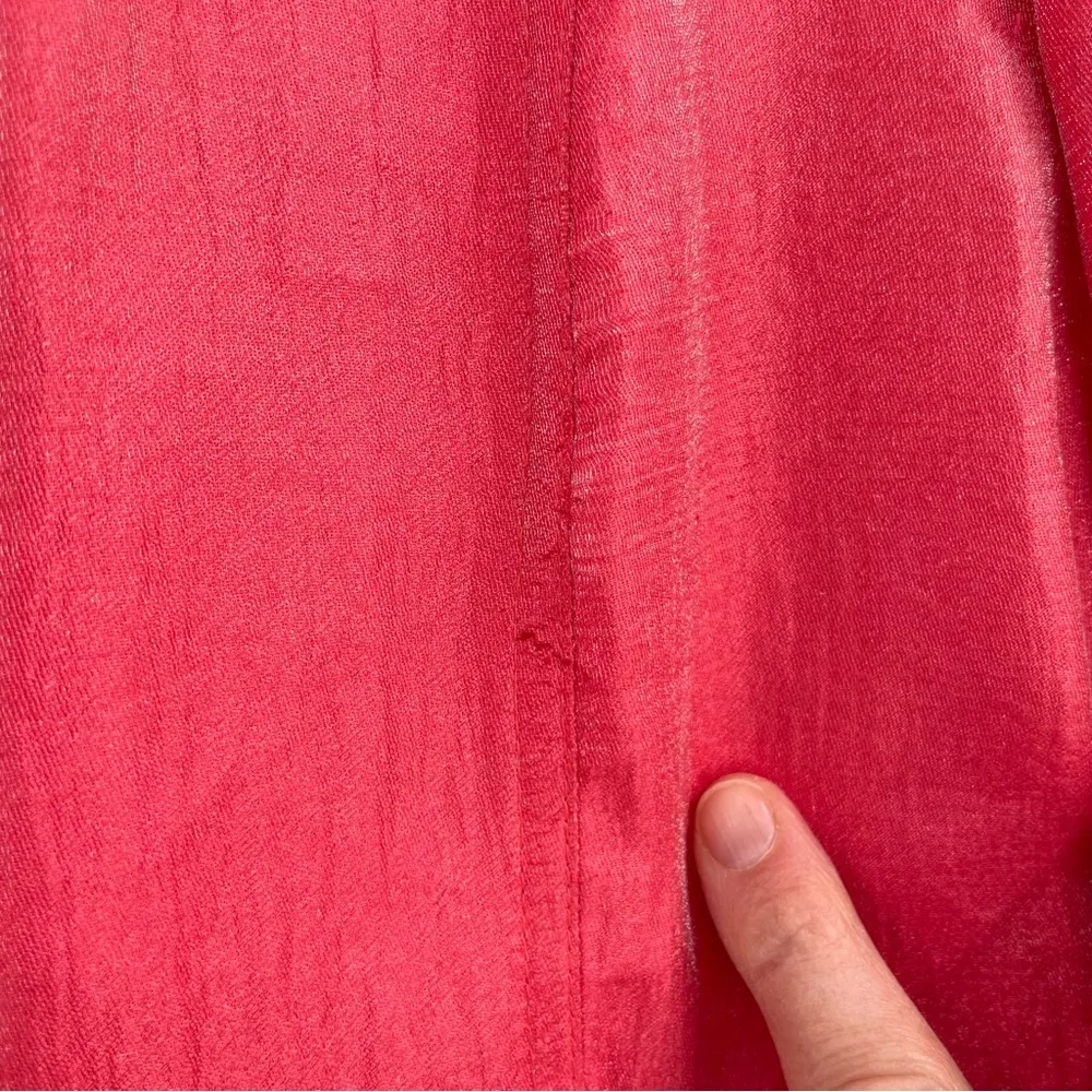 Ruby Rd. Nehru Collar Button Up Coral Shimmer Silky Top Jacket, Size 10P - Image 6