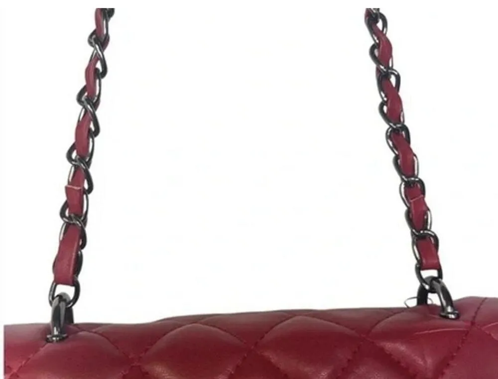 Badgley Mischka Designer Quilted Leather Red Silver Crossbody Purse - Image 3