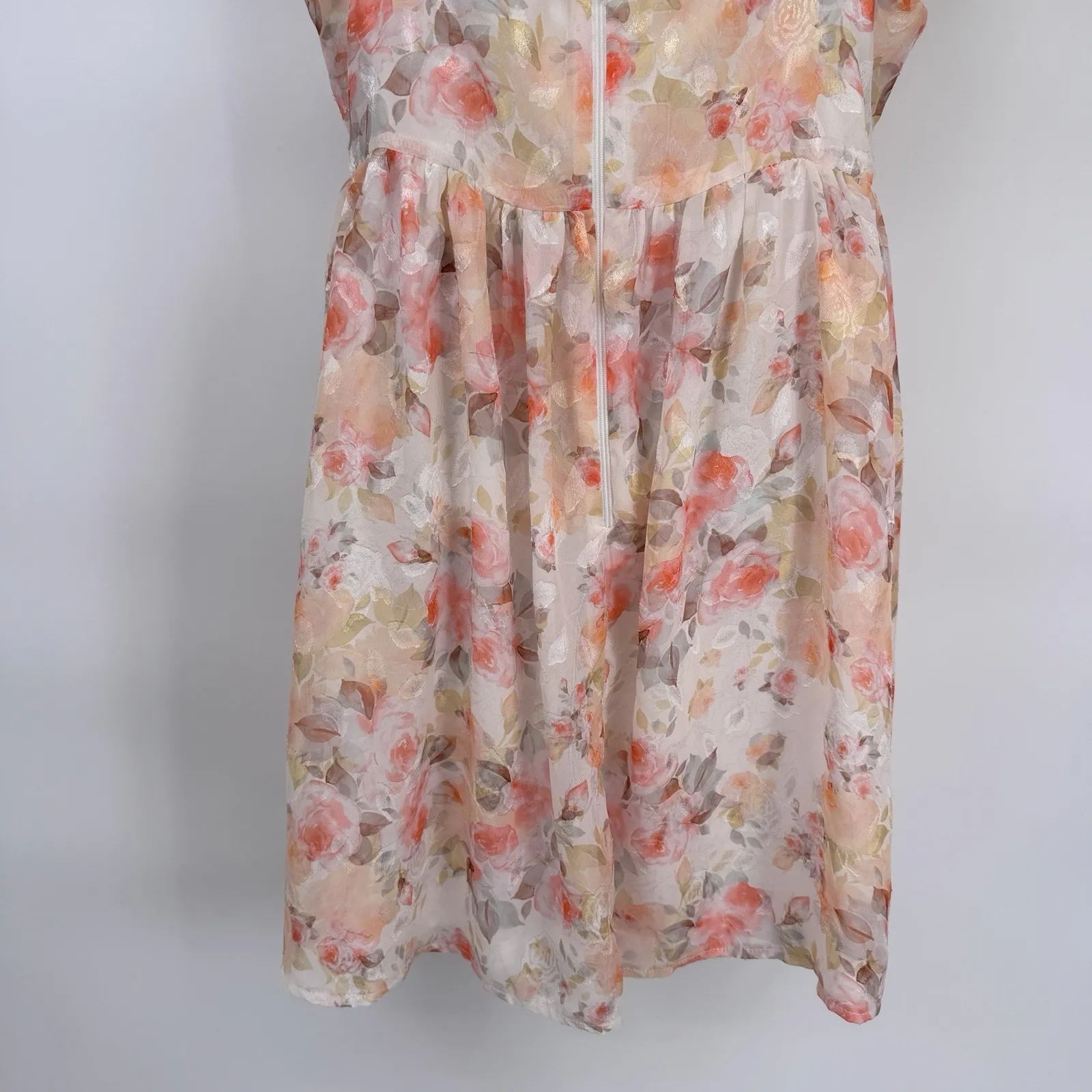 Vintage Y2K Windsor Babydoll Dress Womens M White Orange Floral Garden Fairy - Image 7