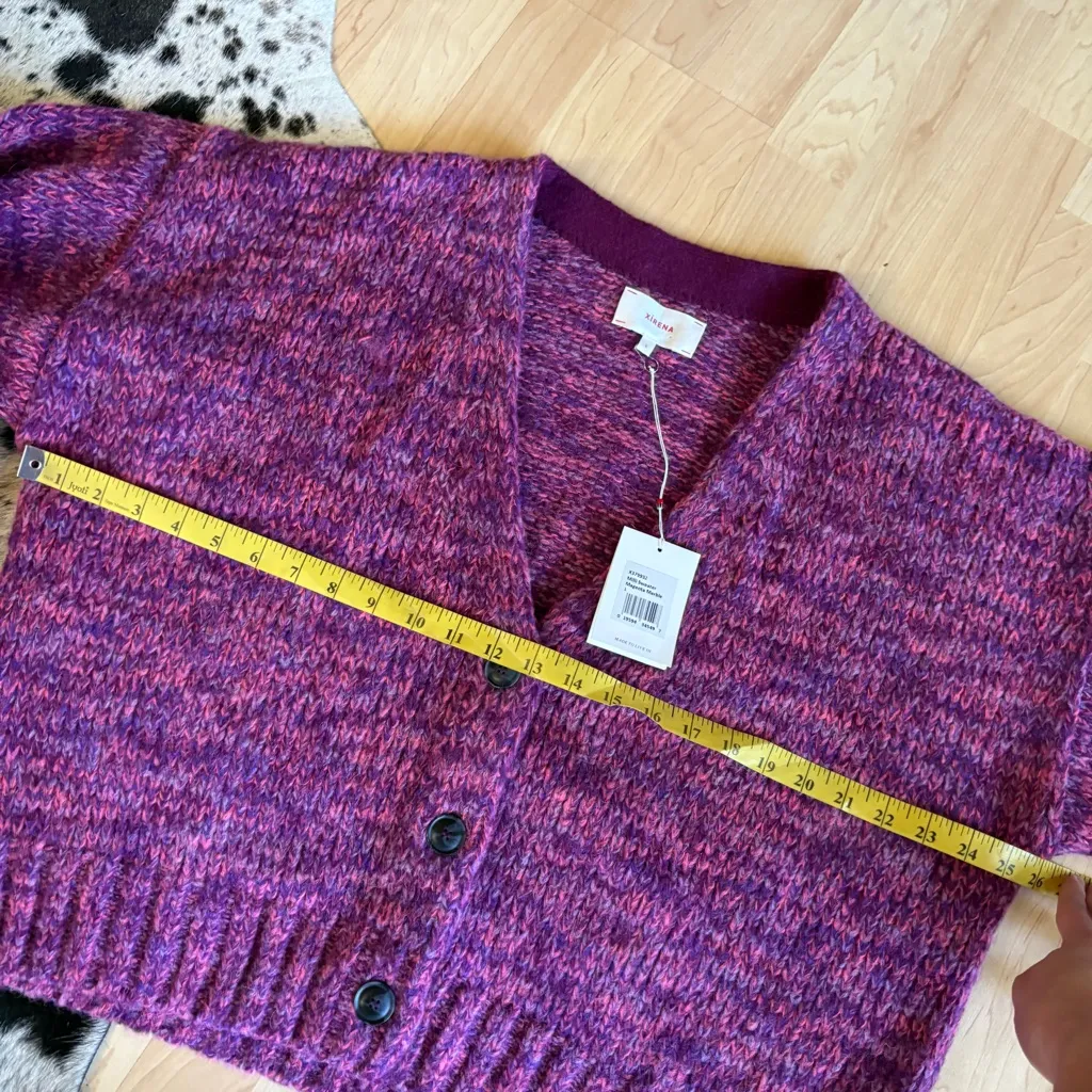 XIRENA Milli Sweater In Magenta Marble Cardigan Baby Alpaca Wool Blend NWT Sz L‎ Pink Size L - Image 8
