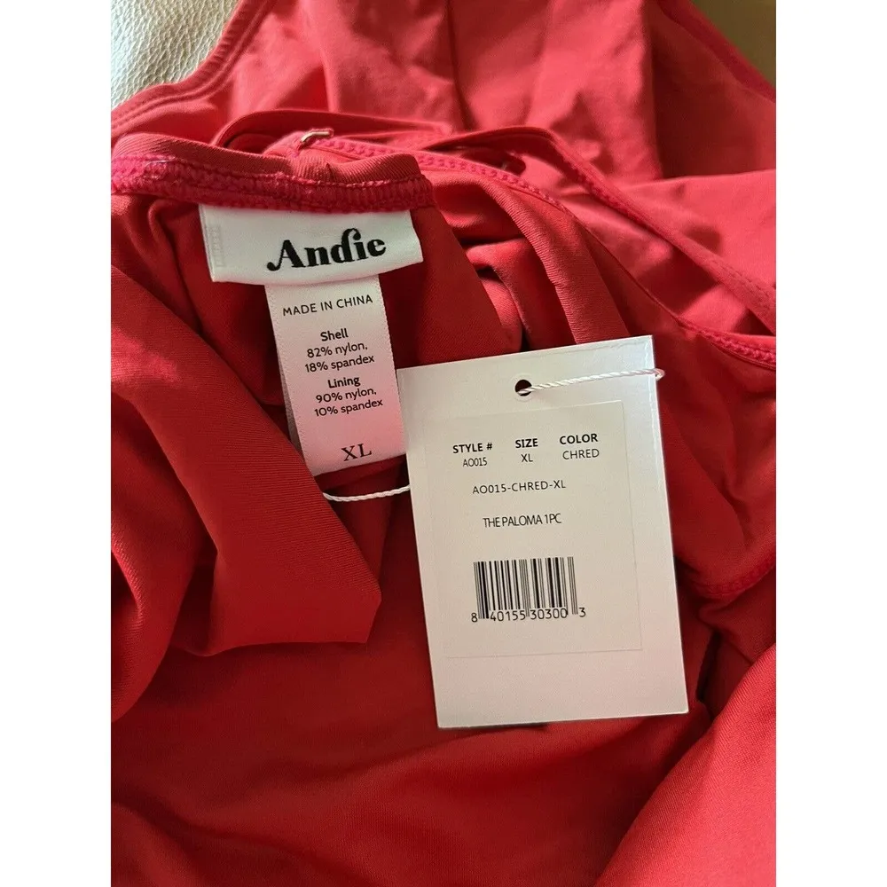 NWT Andie Swim Cherry Red The Paloma One Piece Tie Back Swimsuit Sz XL - Image 5