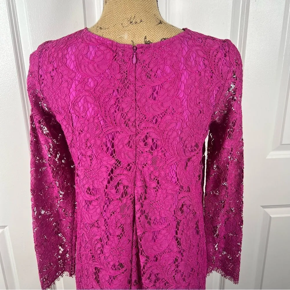 Sz 2 Adam Lippes Collective Long Sleeve Trapeze Pink Lace Dress $445 MSRP - Image 6