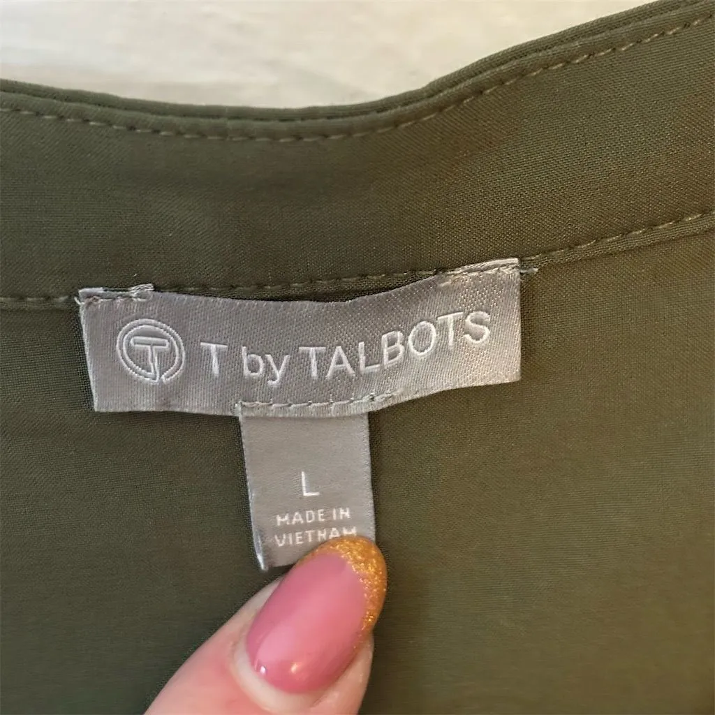 T by‎ Talbots Women's L Green Blouson Popover Dress w/ Drawstring Waist - Image 2