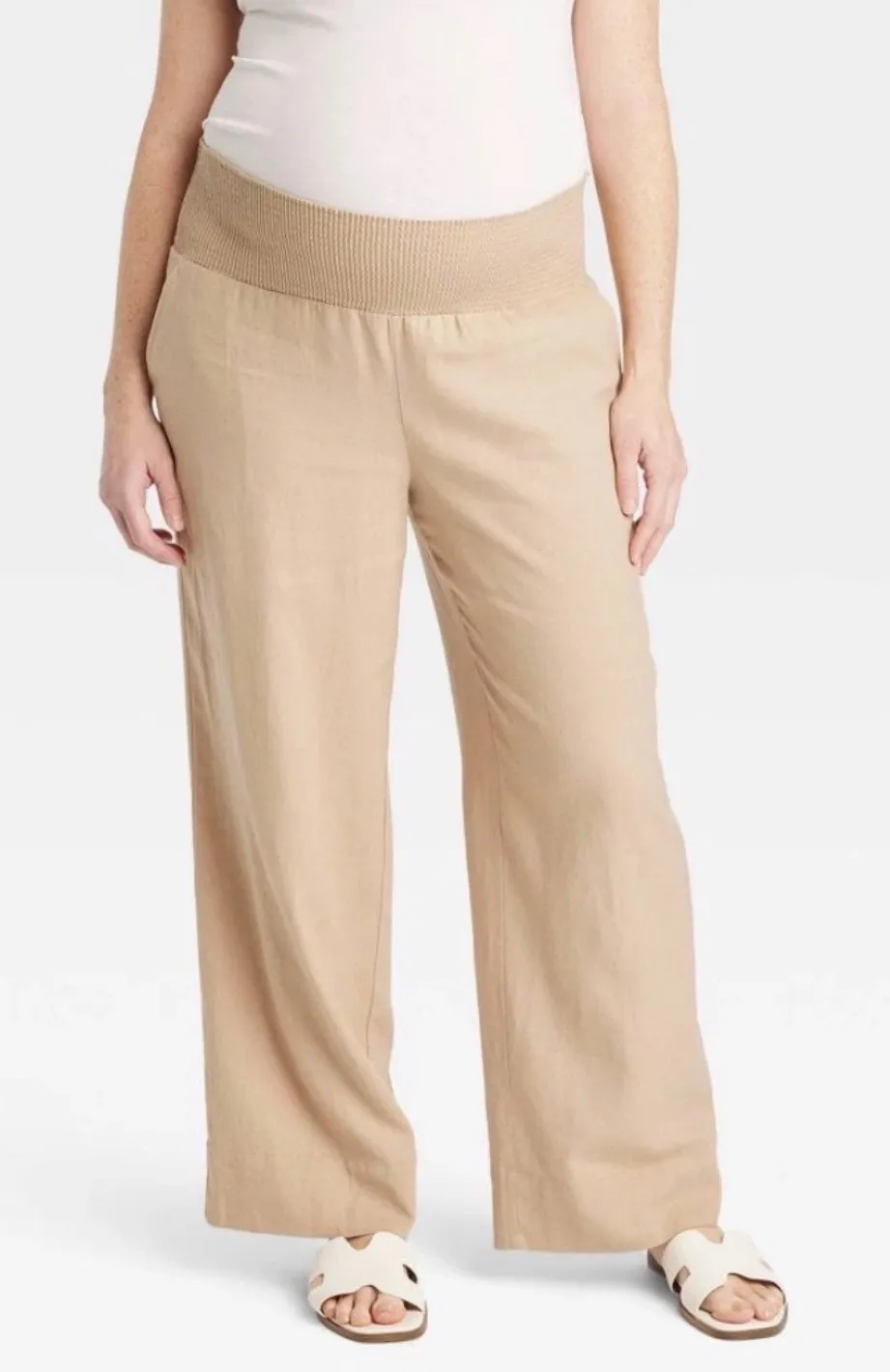 Isabel by Ingrid + Isabel Maternity Linen Wide Leg Pants Versatile Classic Sz L Tan Size L - Image 1