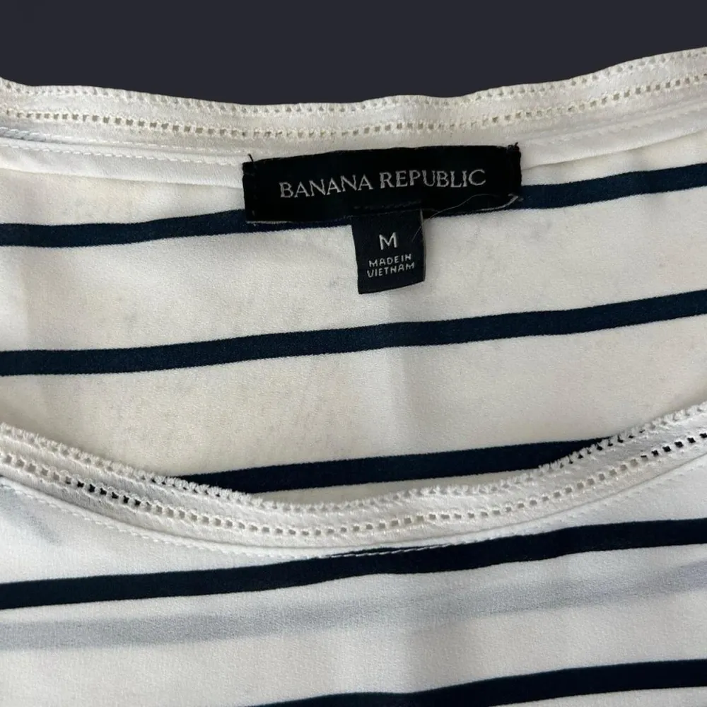 Banana Republic Black & White Striped Short / Dolman Sleeve lace Trim Top - Image 7