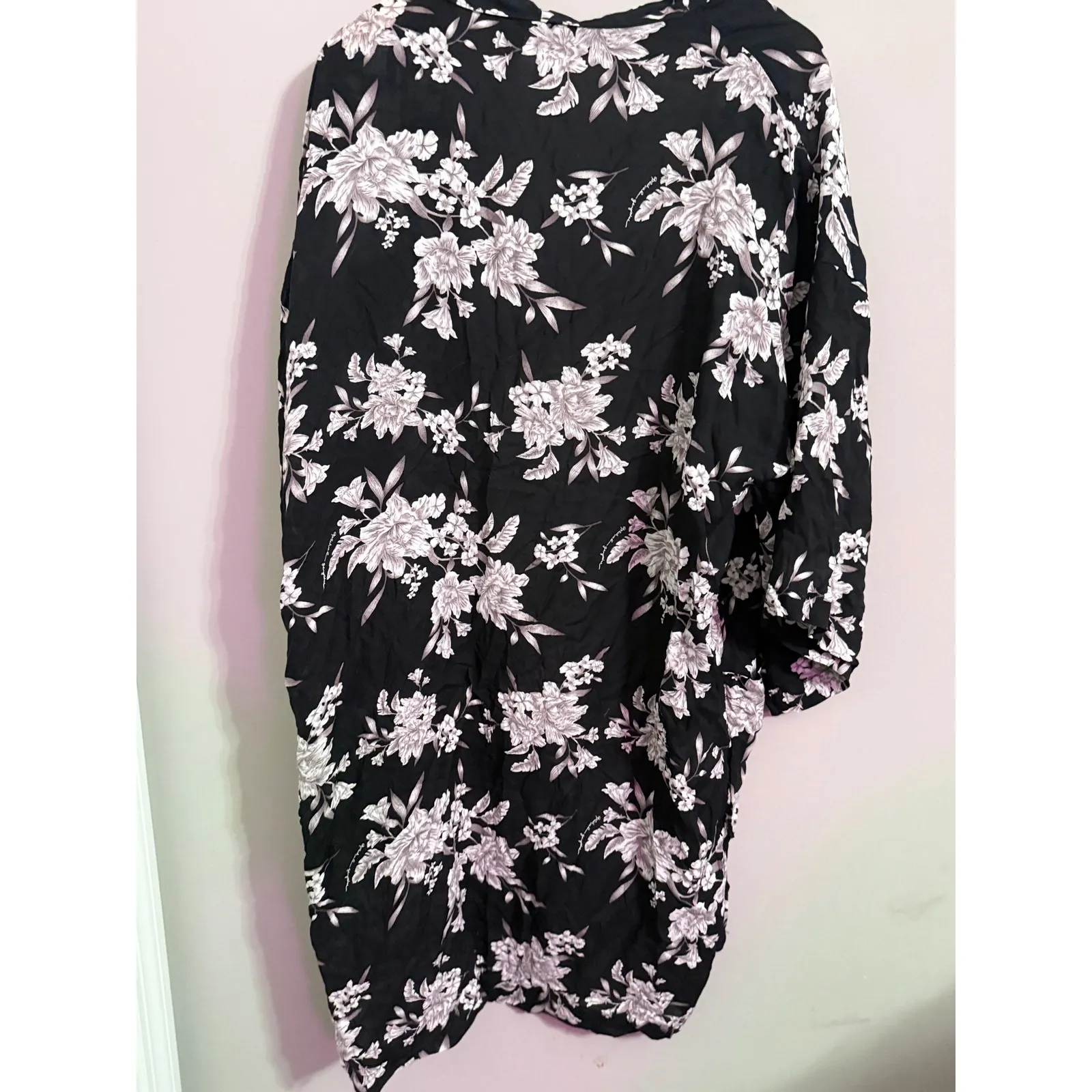 Spiritual Gangster Floral Kimono Cardigan Black White One Size OS - Image 5