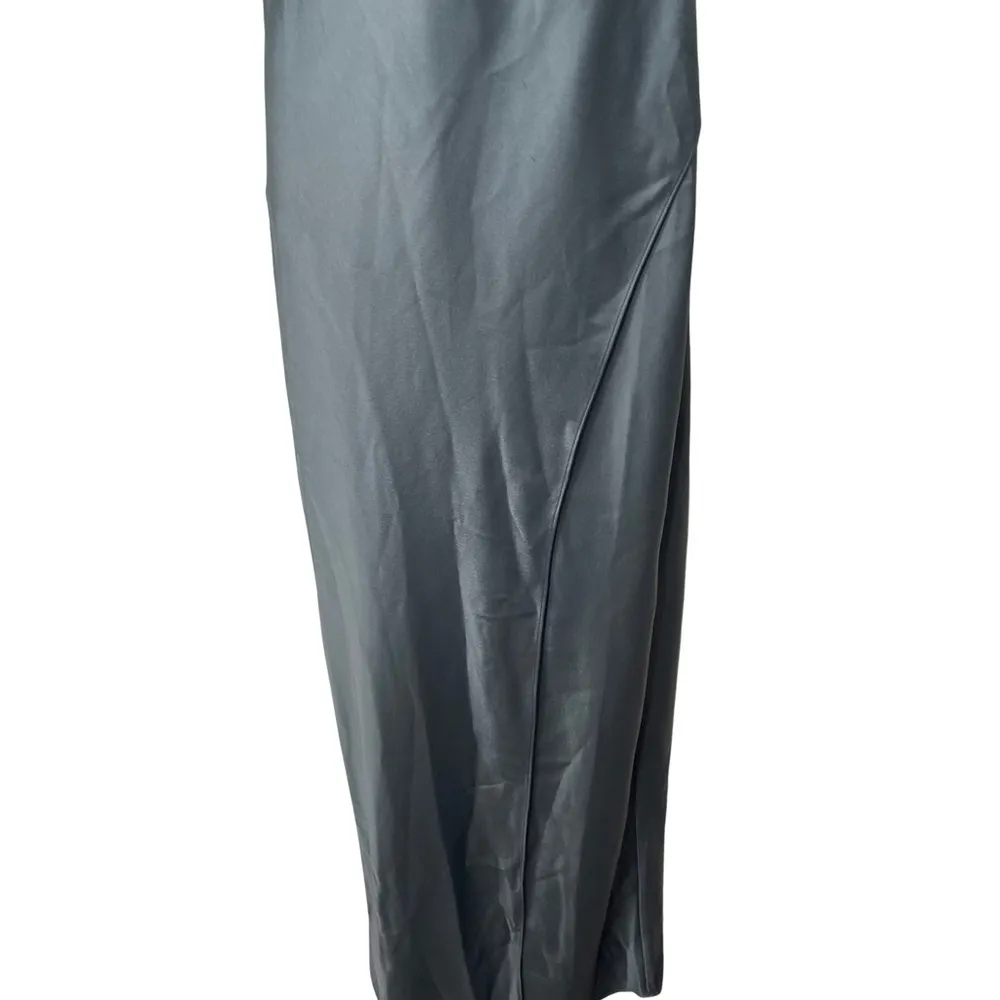 BHLDN Dylan One-Shoulder Satin Side-Slit Gown Green sz 8 - Image 4