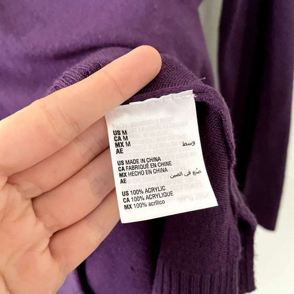 Karen Scott v-neck 3/4 sleeve sweater purple knit design winter top classic - Image 5