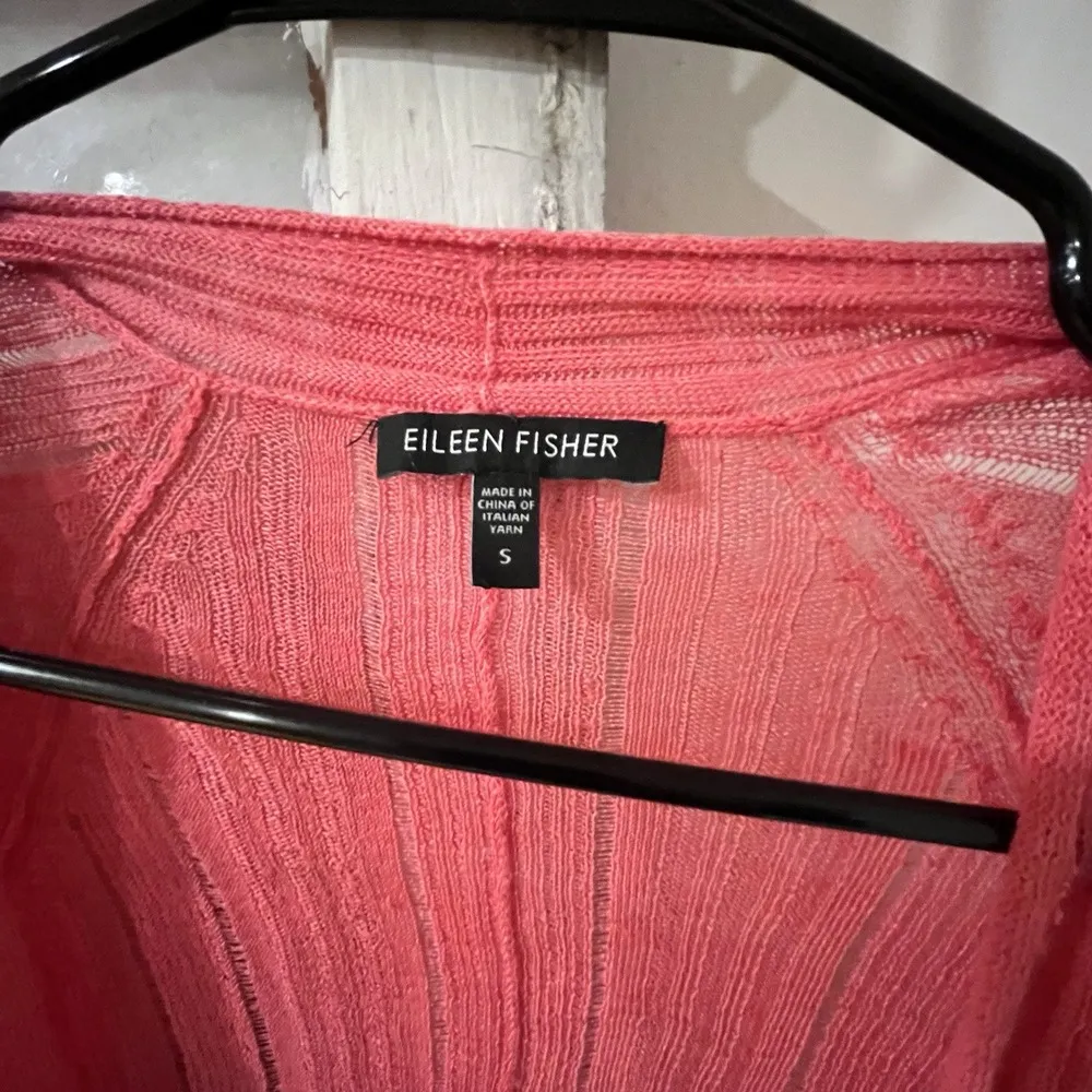 Eileen Fisher Size Small Peony Pink Variegated Linen Silk Angled Cardigan - Image 3