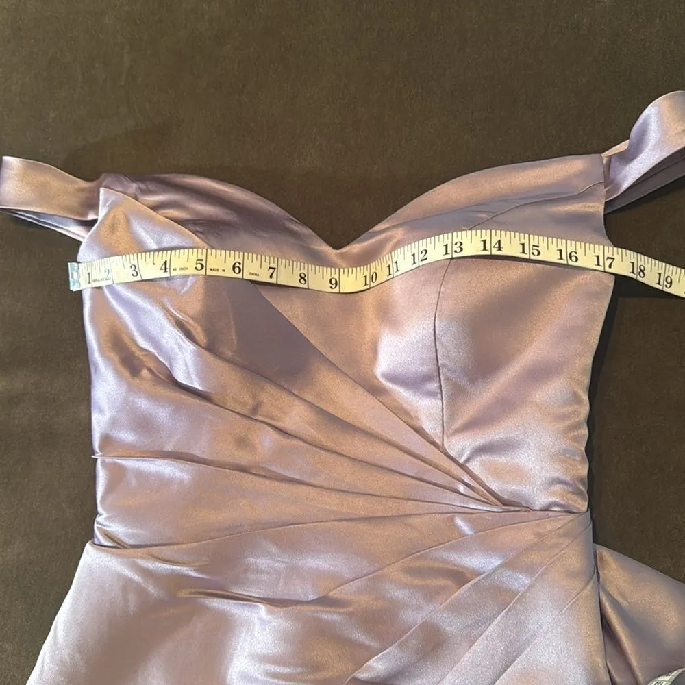 Full Length Purple Satin Off the Shoulder Mermaid Fit Prom Formal Dress Size 6 - Image 12