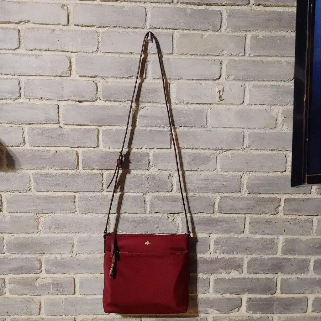 Kate Spade Burgundy Nylon Crossbody Bag Adjustable Strap Heart Lined Zip Closure - Image 8
