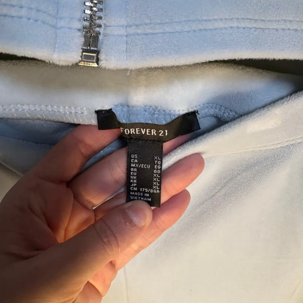 Forever 21 Blue Velour Tracksuit Crop Long Sleeve High Waist Wide Leg XL Y2K - Image 4