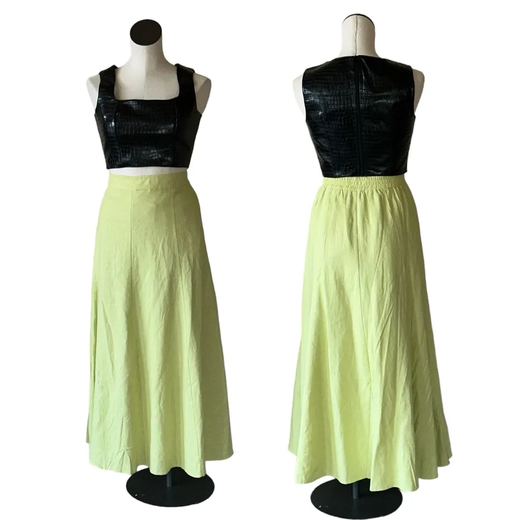 NWOT HOUSE OF HARLOW 1960 Cotton Linen Blend Midi Skirt Pockets Green Size L - Image 2