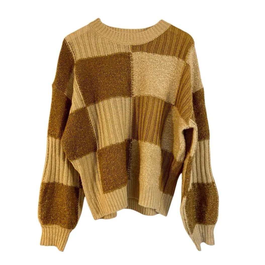 Gilli checkered textured oversized brown and tan sweater M Size M - Image 10