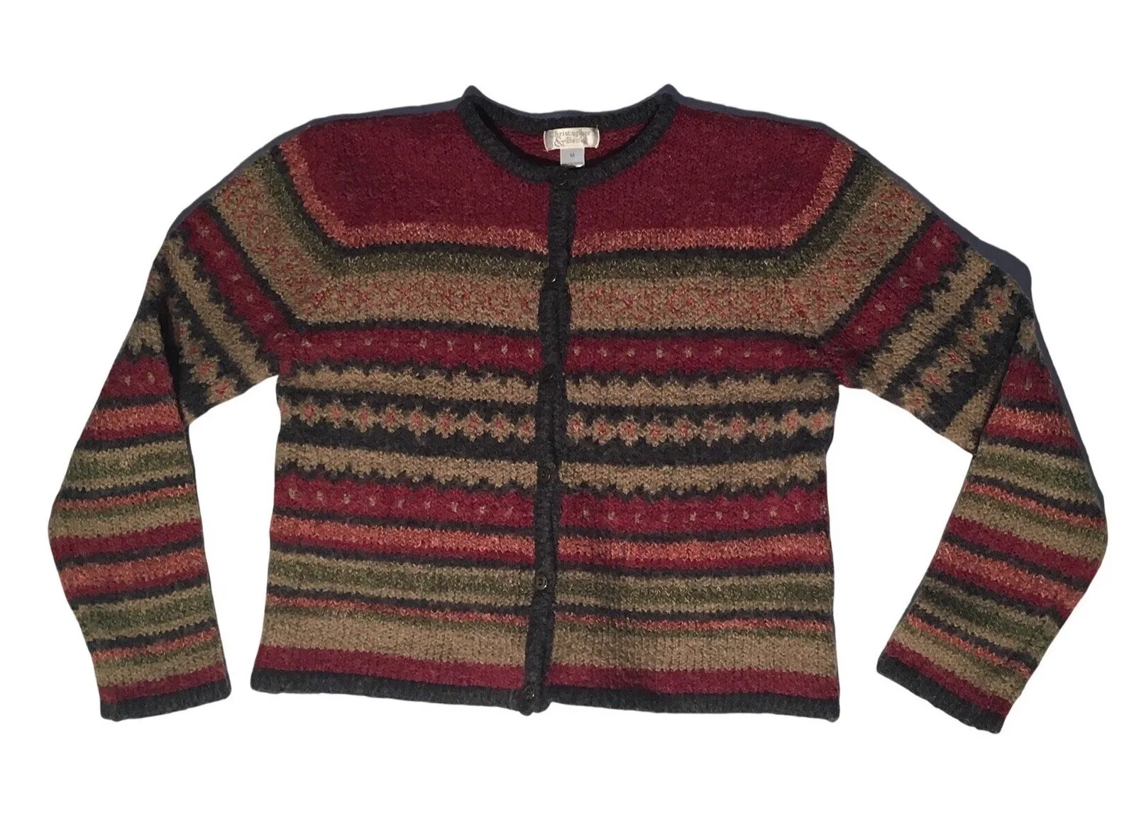 Christopher & Banks Women's Multi Color Striped Button Front Cardigan Sweater M - Image 1