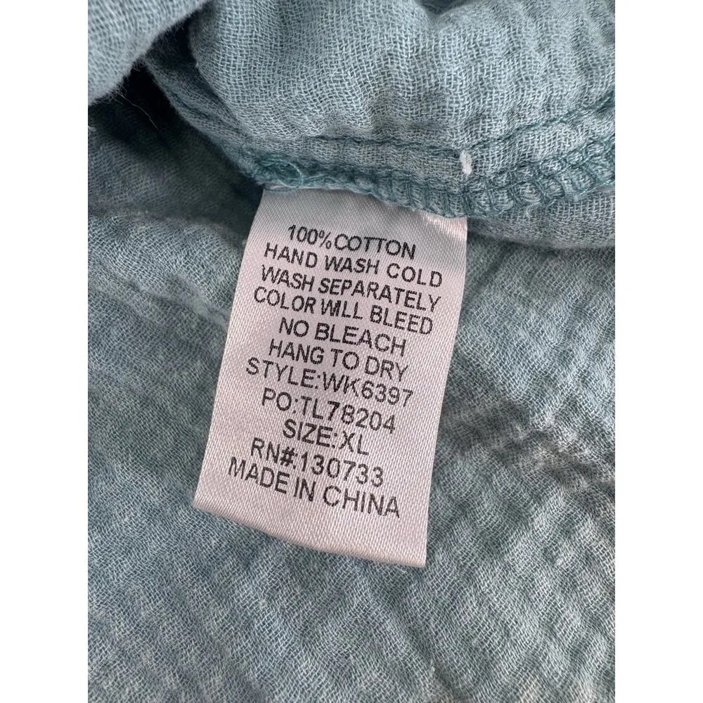 Umgee Tunic Top Sz XL Lagenlook Artsy Beach Raw Hem Guaze Blue Boho Loose Fit - Image 9