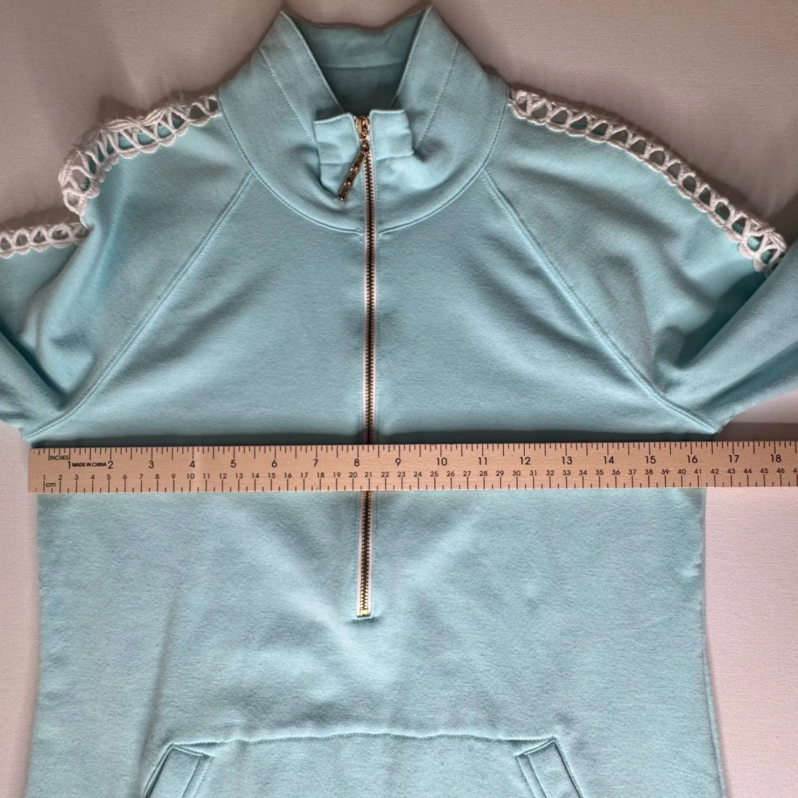 Lilly Pulitzer Skipper Popover XS Blue Lace Trim Pullover Half Zip Preppy‎ Soft - Image 11