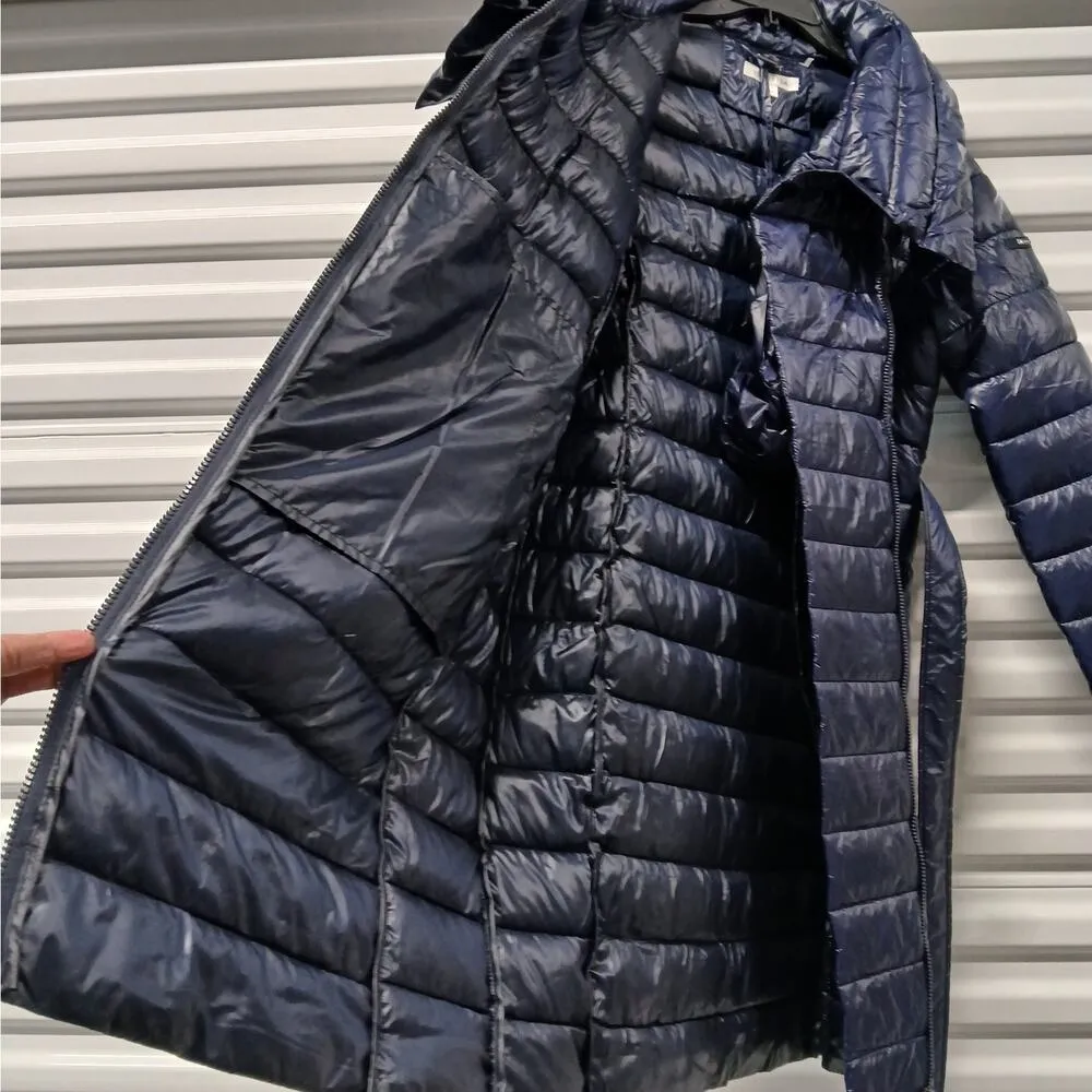 Via Spiga Asymmetrical Belted Puffer Coat Women's Medium Blue Winter Jacket - Image 7