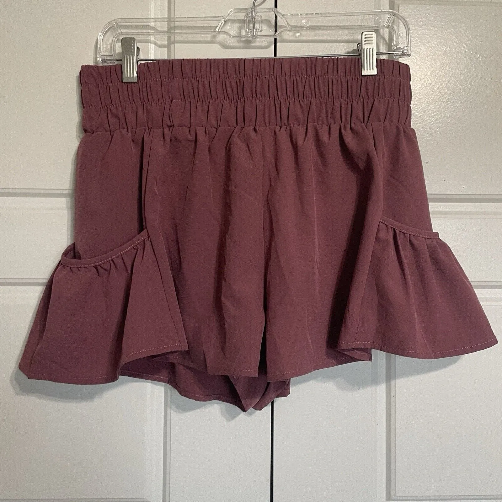 NWT BMJL Flowy Running Shorts Ruffle Hem Elastic Waist Pockets Mauve Size L Purple Size L - Image 7
