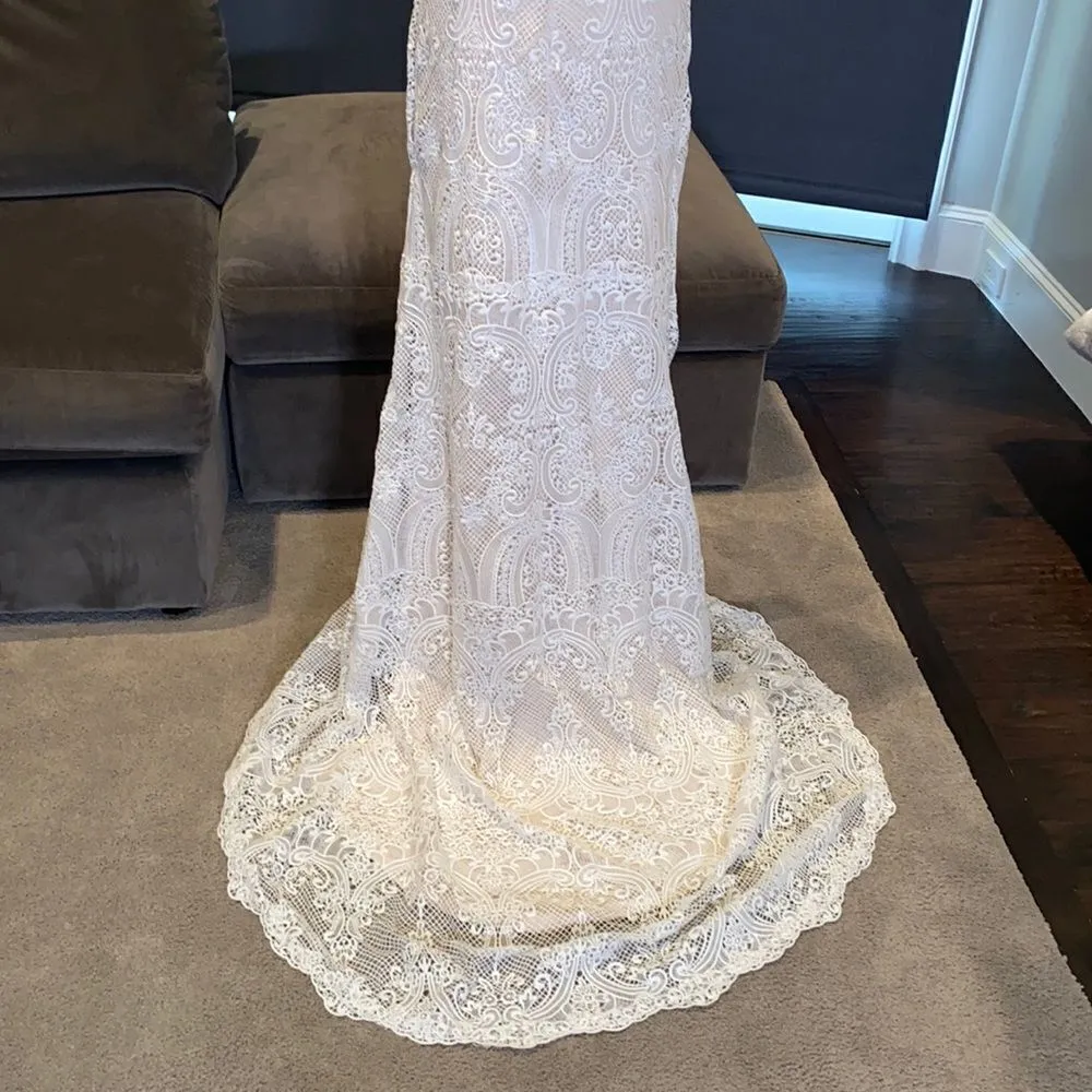 Women’s Bohemian Wedding Dress with Nude Lining Zip Up Back Size 2 NWT - Image 8