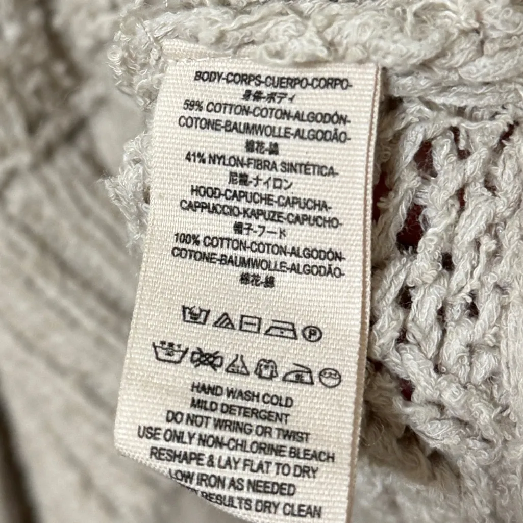 Free People Elan Tierra Cable Knit Hoodie Sweater Size Medium Oversized Cream - Image 11