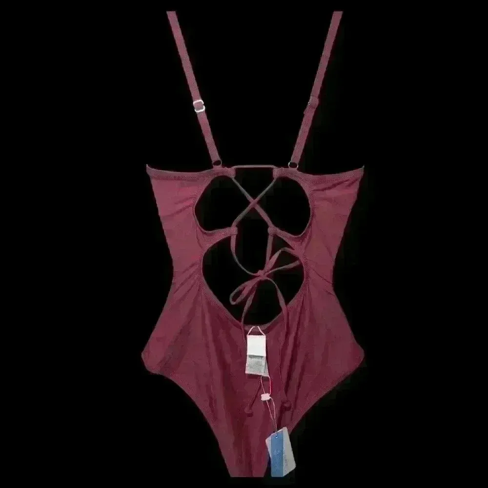 Cupshe Deep Red Eyelet Cross Back Swimsuit- Size Large - Image 2