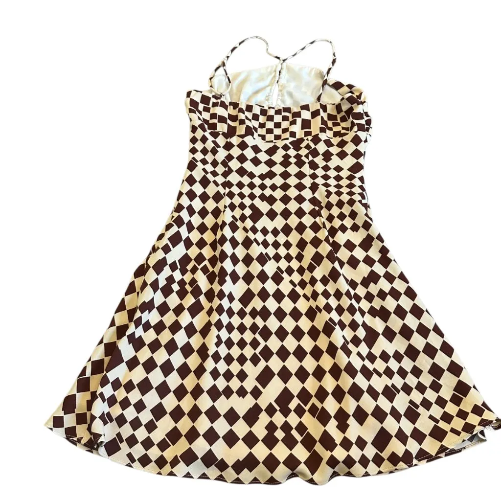 Cotton Candy LA Burgundy Checker Print Mini Dress Skater Spaghetti Strap Small - Image 6