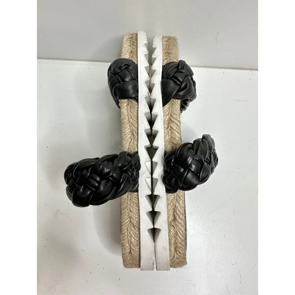 Marc Fisher Sandals‎ Womens Size 5 Black Leather Jaimee Espadrille Slide Shoes - Image 8